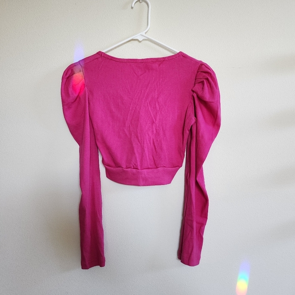 NWOT Long Sleeve Barbie Pink Crop Top Blouse - Picture 4 of 4
